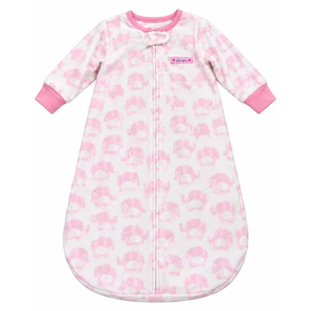 Carters Just One You Pink Elephant Fleece Baby Sleep Bag Long Sleeve Zip 0-9M